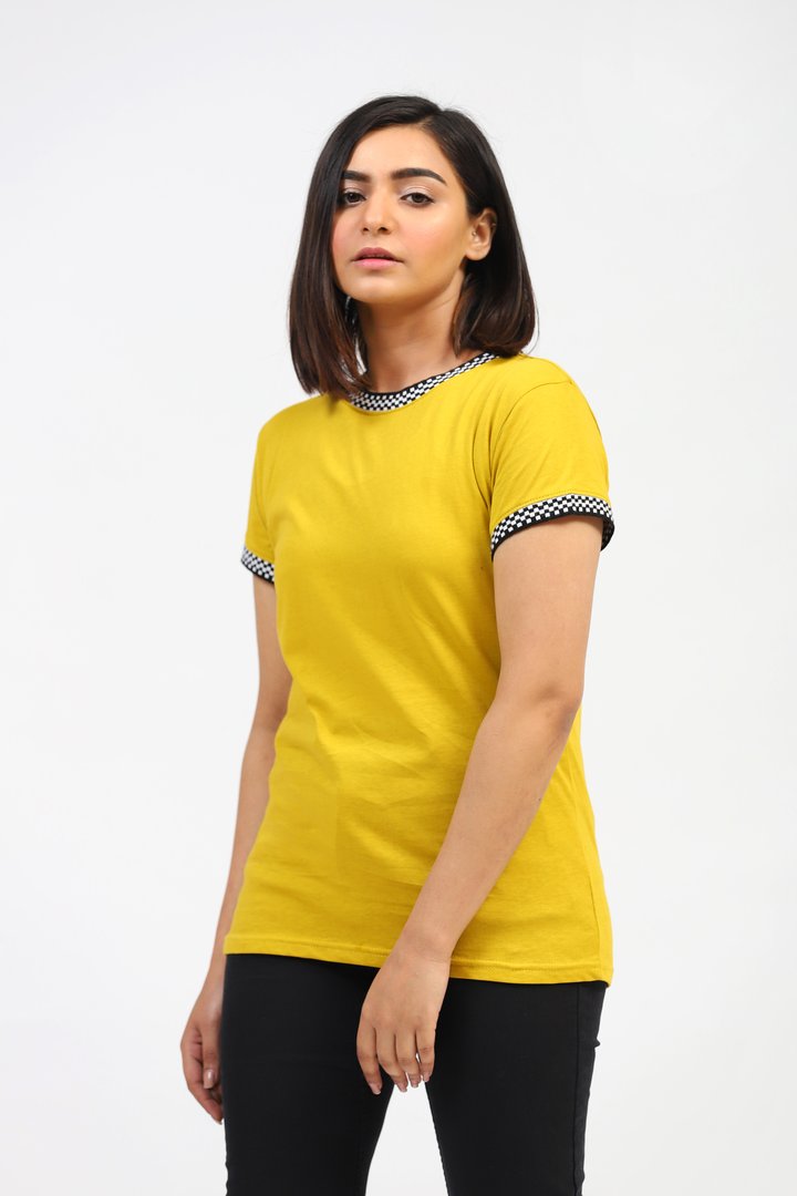 Mustard Solid Tee With Contrast Rib